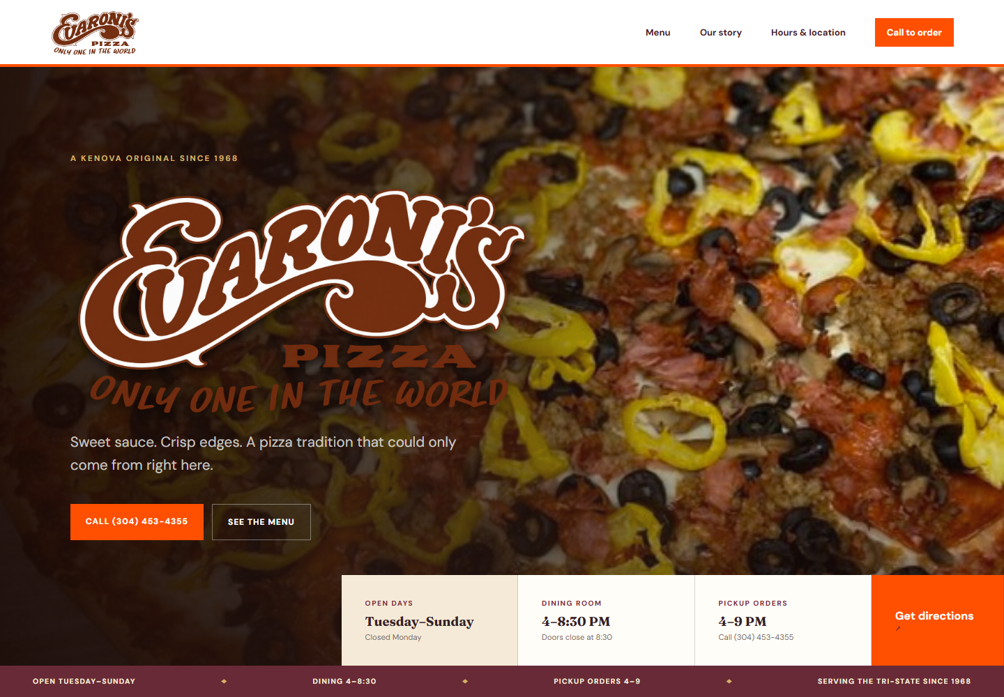 Evaroni's Pizza independent website redesign concept