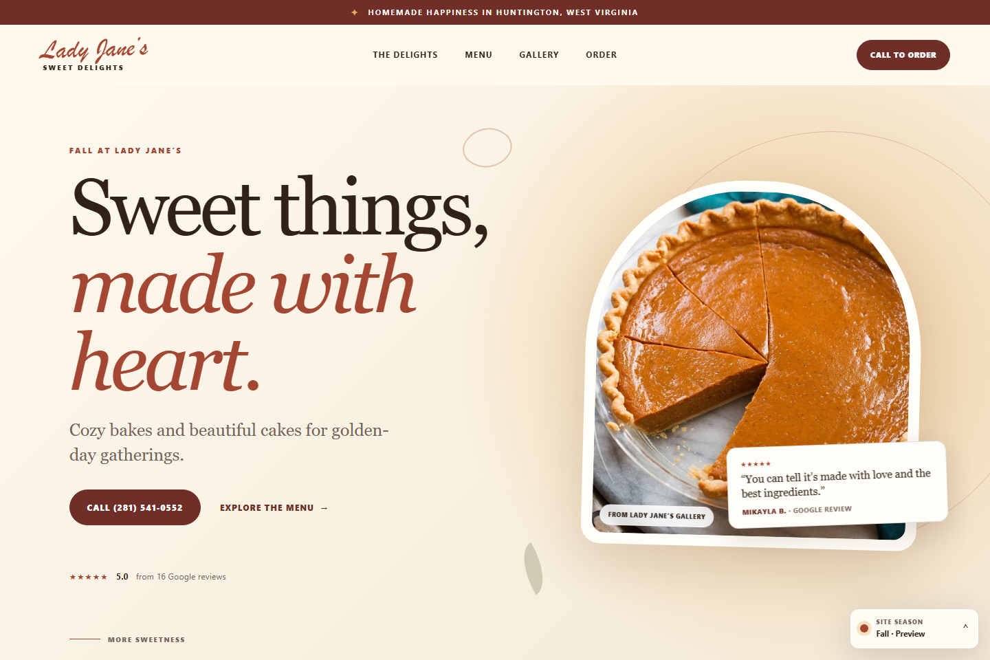 Lady Jane's Sweet Delights seasonal bakery website concept