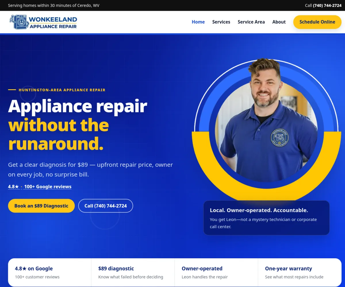 Wonkeeland Appliance Repair homepage