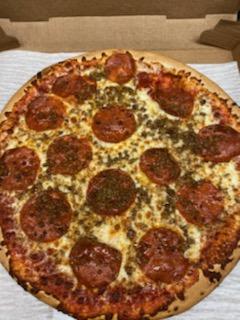 Pepperoni and sausage pizza