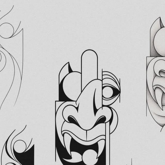 Graphic oni mask concepts by Derek Neal
